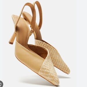 ACATA Lean Into Me Tan Raffia Textured Slingback Pumps Medi Resort Chic Sz 6.5